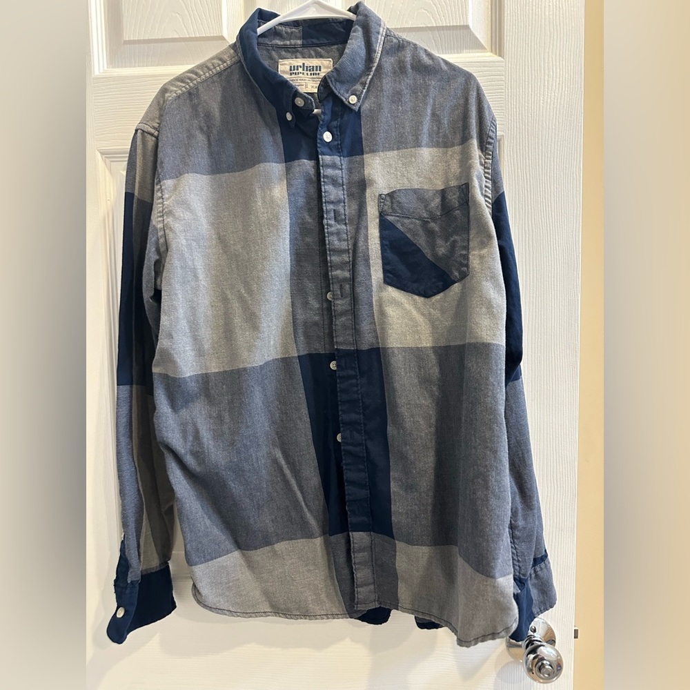 Urban Pipeline Gingham Flannel Button Up Shirt Mens Size XL Blue Gray